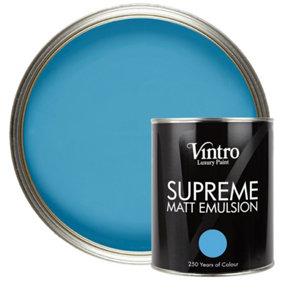 Vintro Luxury Matt Emulsion Blue Smooth Chalky Finish, Multi Surface Paint - Walls, Ceilings, Wood, Metal - 1L (Trinity)