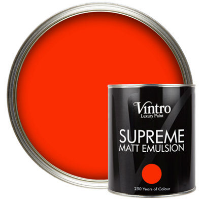 Vintro Luxury Matt Emulsion Bright Red, Multi Surface Paint for Walls, Ceilings, Wood, Metal - 1L (Racing Red)