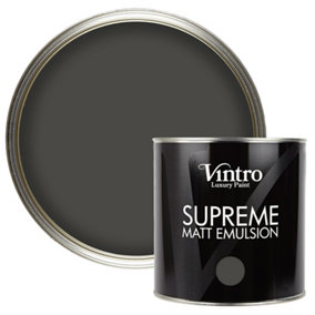Vintro Luxury Matt Emulsion Charcoal Grey, Multi Surface Paint for Walls, Ceilings, Wood, Metal - 2.5L (Midnight)