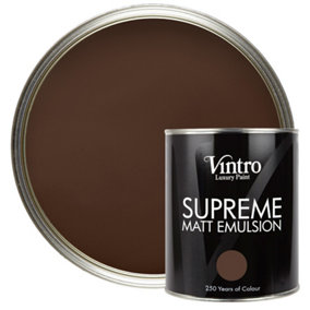 Vintro Luxury Matt Emulsion Dark Brown Smooth Chalky Finish, Multi Surface Paint - Walls, Ceilings, Wood, Metal - 1L (Ribwort)