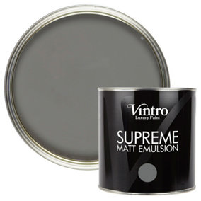 Vintro Luxury Matt Emulsion Dark Grey Multi Surface Paint for Walls, Ceilings, Wood, Metal - 2.5L (Cloudburst)