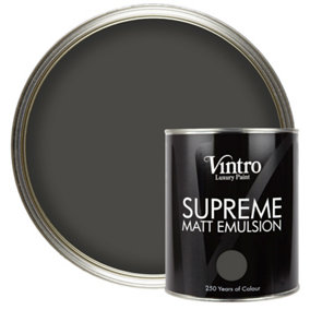 Vintro Luxury Matt Emulsion Dark Grey, Smooth Chalky Finish, Multi Surface Paint for Walls, Ceilings, Wood, Metal - 1L (Midnight)