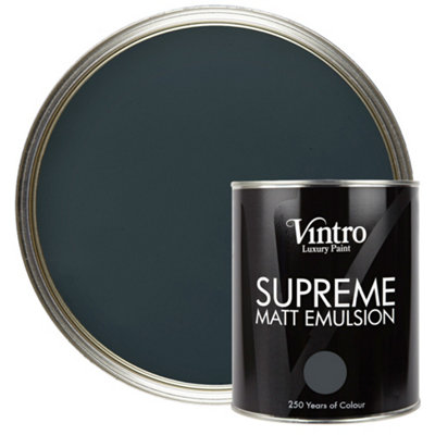 Vintro Luxury Matt Emulsion Dark Grey Smooth Chalky Finish, Multi Surface Paint - Walls, Ceilings, Wood, Metal - 1L (Lowry Grey)