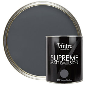 Vintro Luxury Matt Emulsion Dark Grey Smooth Chalky Finish, Multi Surface Paint - Walls, Ceilings, Wood, Metal - 1L (Wigeon Grey)