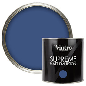 Vintro Luxury Matt Emulsion Deep Blue Multi Surface Paint for Walls, Ceilings, Wood, Metal - 2.5L (Paris Blue)
