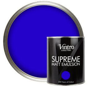 Vintro Luxury Matt Emulsion Electric Blue, Smooth Finish, Multi Surface Paint for Walls, Ceilings, Wood, Metal - 1L (Ultramarine)