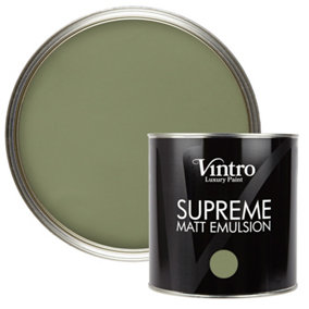 Vintro Luxury Matt Emulsion Olive Green Multi Surface Paint for Walls, Ceilings, Wood, Metal - 2.5L (Chiffchaff Green)