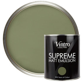 Vintro Luxury Matt Emulsion Olive Green Smooth Finish, Multi Surface Paint - Walls, Ceilings, Wood, Metal - 1L (Chiffchaff Green)