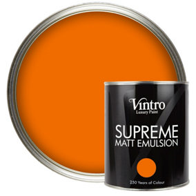 Vintro Luxury Matt Emulsion Orange Smooth Finish, Multi Surface Paint - Walls, Ceilings, Wood, Metal - 1L (Deep Saffron)