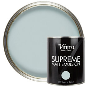 Vintro Luxury Matt Emulsion Pale Blue/Green Smooth Finish, Multi Surface Paint - Walls, Ceilings, Wood, Metal - 1L (Harewood)
