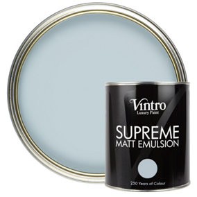 Vintro Luxury Matt Emulsion Pale Blue Smooth Chalky Finish, Multi Surface Paint - Walls, Ceilings, Wood, Metal - 1L (Aurora)