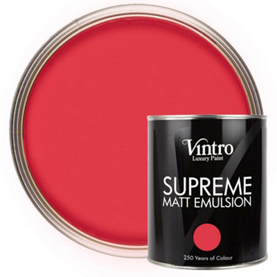 Vintro Luxury Matt Emulsion Poppy Red, Smooth Chalky Finish, Multi Surface Paint for Walls, Ceilings, Wood, Metal - 1L