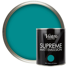 Vintro Luxury Matt Emulsion Teal Smooth Chalky Finish, Multi Surface Paint - Walls, Ceilings, Wood, Metal 1L (Teal)