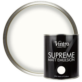 Vintro Luxury Matt Emulsion white hint of grey, Smooth Chalky Finish, Multi Surface Paint for Walls, Ceilings, Wood, Metal - 1L