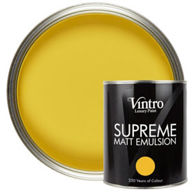 Vintro Luxury Matt Emulsion Yellow, Smooth Chalky Finish, Multi Surface Paint - Walls, Ceilings, Wood, Metal - 1L (Sunflower)