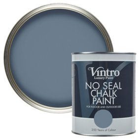 Vintro No Seal Chalk Paint Blue Interior & Exterior For Furniture Walls Wood Metal 1 Litre (Chiswick House)