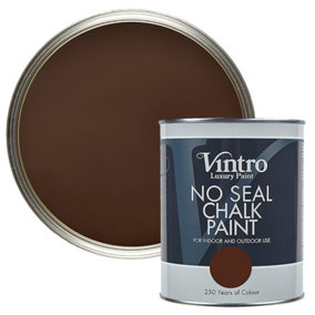 Vintro No Seal Chalk Paint Dark Brown Interior & Exterior For Furniture Walls Wood Metal 1 Litre (Ribwort)