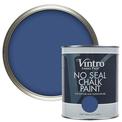 Vintro No Seal Chalk Paint Deep Blue Interior & Exterior For Furniture Walls Wood Metal 1 Litre (Paris Blue)