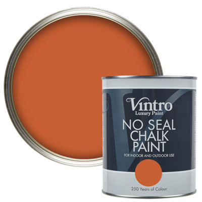 Vintro No Seal Chalk Paint Orange-Brown Interior & Exterior For Furniture Walls Wood Metal 1 Litre (Thor's Rust)