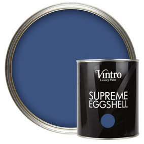Vintro Paint Deep Blue Eggshell for Walls Wood Trim Satin Furniture Paint Interior & Exterior 1L (Paris Blue)