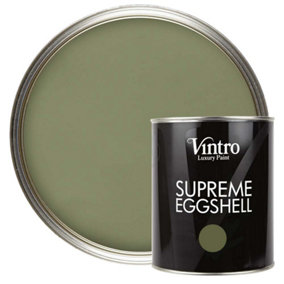 Vintro Paint Olive Green Eggshell for Walls Wood Trim Satin Furniture Paint Interior & Exterior 1L (Chiffchaff Green)
