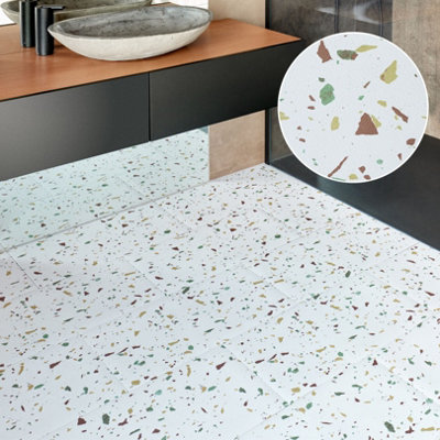 Vinyl Floor Tiles Self Adhesive - 30 Pack Covers 59.9 sqft (5.57 sqm) - Rectangle Tile Size (30.4 x 60.9cm) - Terrazzo Effect