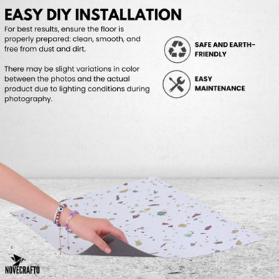 Vinyl Floor Tiles Self Adhesive - 30 Pack Covers 67.4 sqft (6.27 sqm) - Square Tile Size (45.7 x 45.7cm) Off-White Terrazzo Effect