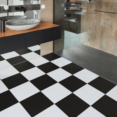 Vinyl Floor Tiles Self Adhesive, 30 Pcs Pack Covers 2.79m² Peel and Stick Floor Tiles, 15 Black & 15 White Checker Vinyl Flooring