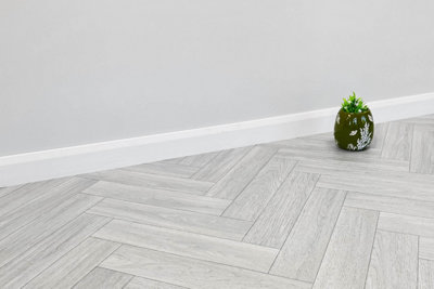 Vinyl Flooring Wood Oak Herringbone Foam Backed Lino Flooring Roll (Light Grey)