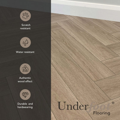 Vinyl Flooring Wood Oak Herringbone Foam Backed Lino Flooring Roll (Soft Oak)