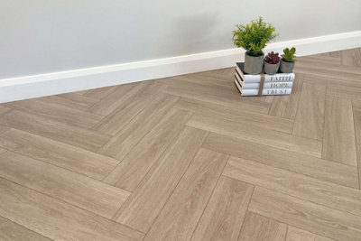 Vinyl Flooring Wood Oak Herringbone Foam Backed Lino Flooring Roll (Soft Oak)