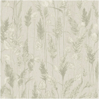 Vinyl Neutral Meadow Grasses Green Wallpaper Botanical Leaf Trail Decor