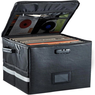 Vinyl Record Storage Box with Lock Waterproof & Dustproof Holds 100+ 12 ...