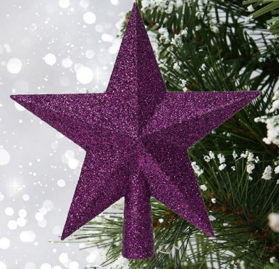 Violet Christmas Tree Star Topper Glitter Plastic Tree Decoration 20cm - 3