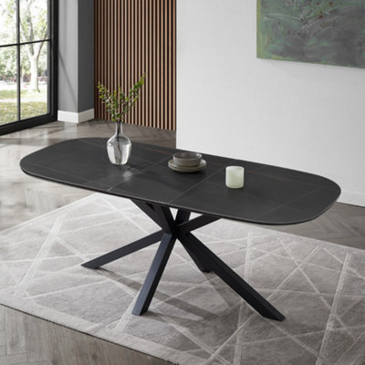 Violet Extending Black Sintered Stone Ceramic Dining Table