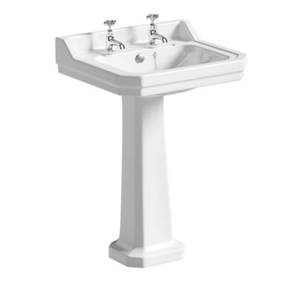 Violet Traditional White Close Coupled Toilet & Full Pedestal Basin Set - 3