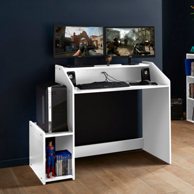 Virtuoso Gaming Computer Desk with Multi-Storage in white