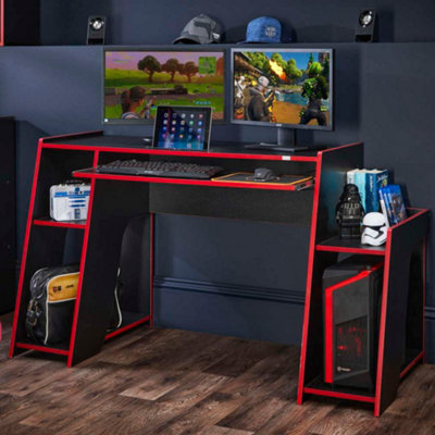 Enzo Black and Red Wooden Gaming Desk