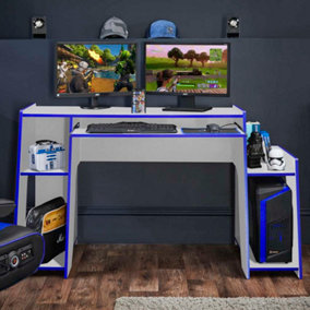 Virtuoso Horizon 5 Gaming Desk with Keyboard Tray in White & Blue