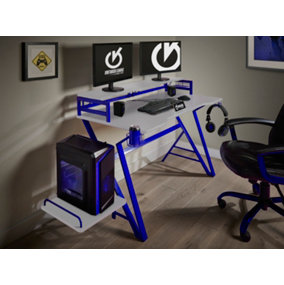 Virtuoso PRO VX01 Gaming Computer Desk in White and Blue