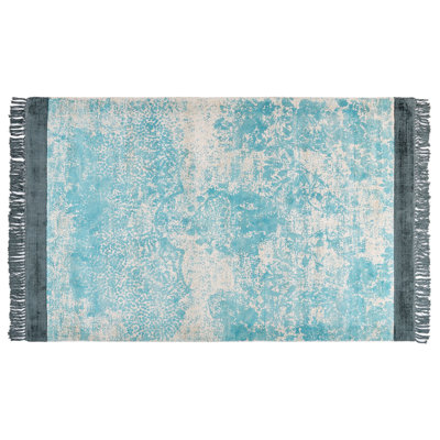 Viscose Area Rug 140 x 200 cm Blue and Beige AKARSU