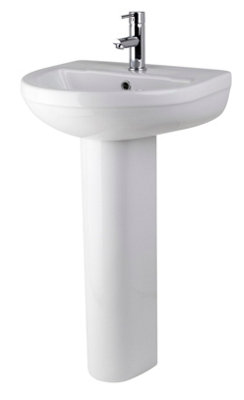 Vision Ceramic Bundle Semi Flush to Wall Toilet Pan & Cistern, Soft Close Seat, 500mm 1 Tap Hole Basin & Full Pedestal - Balterley