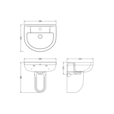 Vision Round 1 Tap Hole Basin & Semi Pedestal - 500mm - Balterley