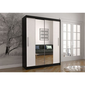Vista 01 Modern Mirrored Sliding Door Wardrobe with Ample Storage (H)2000mm x (W)1500mm x (D)610mm - Black and White