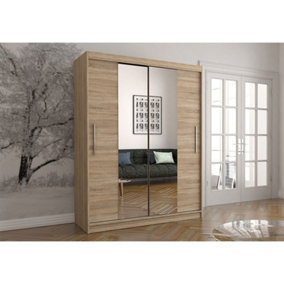 Vista 01 Modern Mirrored Sliding Door Wardrobe with Ample Storage (H)2000mm x (W)1500mm x (D)610mm -Oak Sonoma