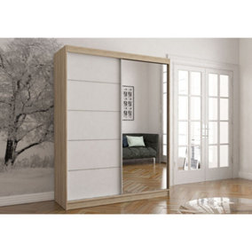 Vista 05 - Compact Oak Sonoma Sliding Door Wardrobe with White and Mirrored Sliding Doors (H)2000mm x (W)1500mm x (D)610mm
