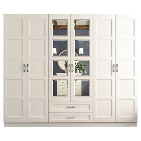 VISTA 6 Door 2 Drawer Mirrored White Wardrobe