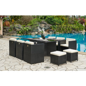 Vista Cube Garden Furniture Set 11 Piece with Footstools, Black