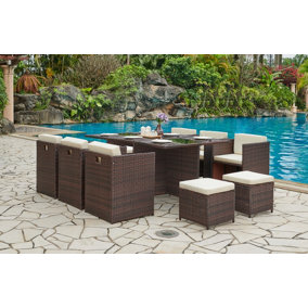 Vista Cube Garden Furniture Set 11 Piece with Footstools, Brown