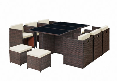 Vista Cube Garden Furniture Set 11 Piece with Footstools, Brown
